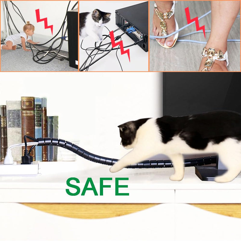 [Australia - AusPower] - Fanoshon 13 1/8ft -1/2 Inch Braided White Cable Sleeve Cover Organizer Split Cord Management Protectors Pet Proof - Self Wrapping Wire Loom Tube for Desk PC/TV/Computer/Home Theater/Engine Bay 22MM+28MM -1PACK Black 06 