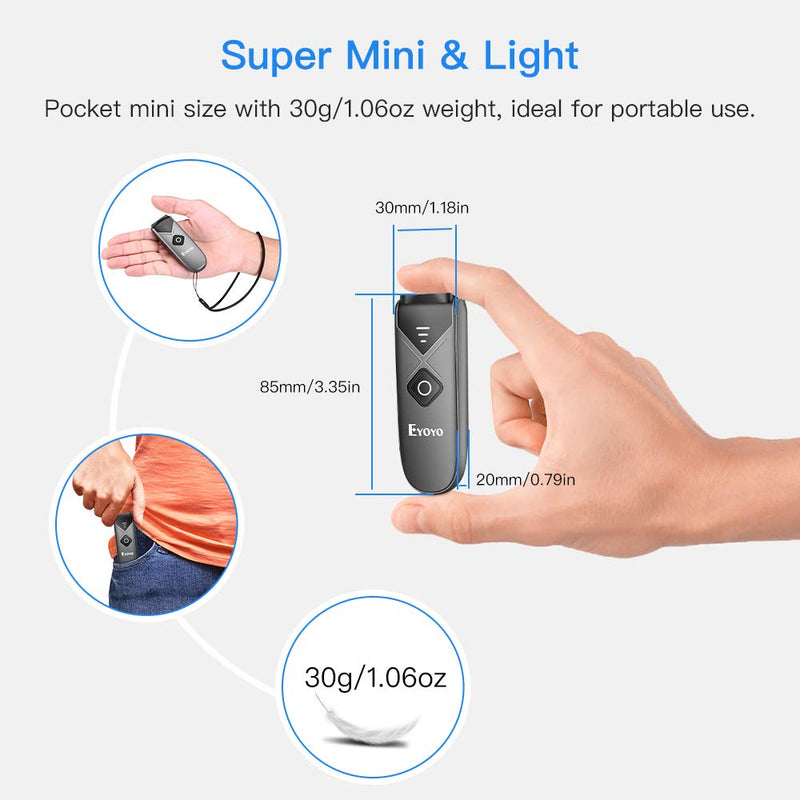 [Australia - AusPower] - Eyoyo Mini 2D QR 1D Bluetooth Barcode Scanner, Portable Wireless Barcode Reader with USB Wired/Bluetooth/ 2.4G Wireless Connection PDF417 Data Matrix Image Scanner for iPad, iPhone, Android, Tablet PC Mini 2D Bluetooth Barcode Scanner 