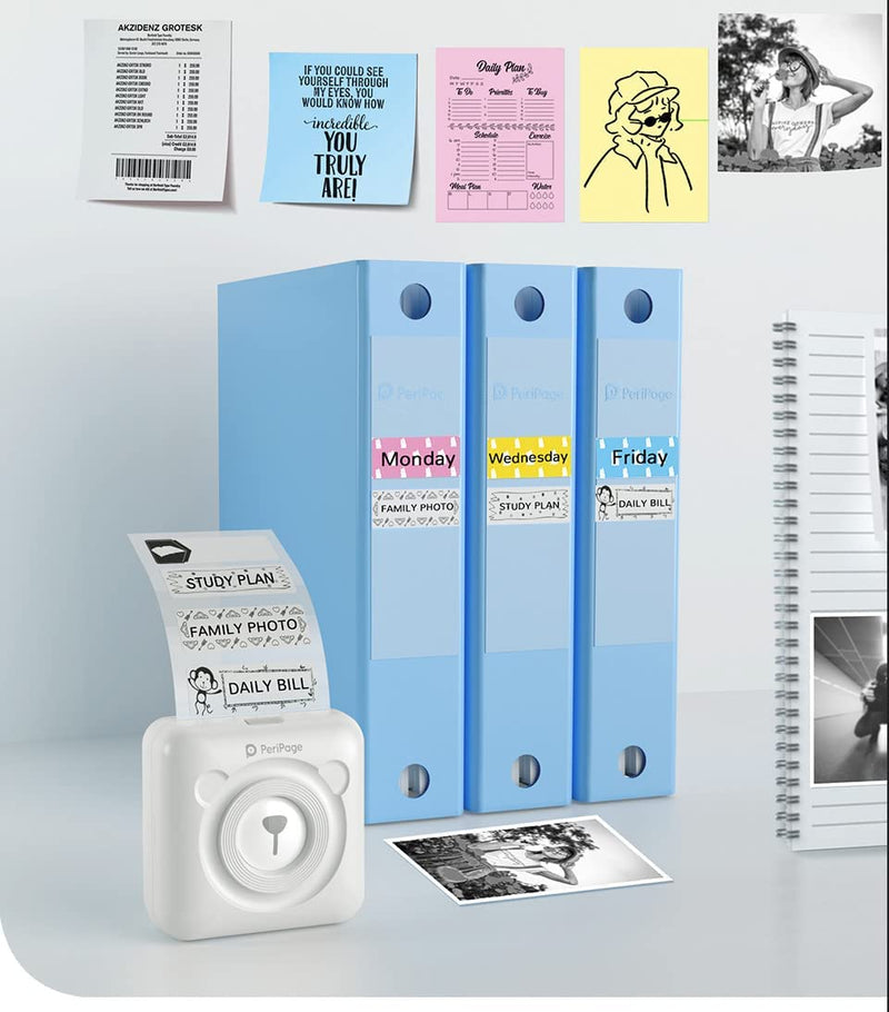 [Australia - AusPower] - PeriPage Mini Printer, Portable Sticker Bluetooth Printer for Printing Student Notes, Journal, Memo, Mobile Printer, Pocket Printer, Received Printer with USB Cable, Supports Android iOS Windows- WHI White 