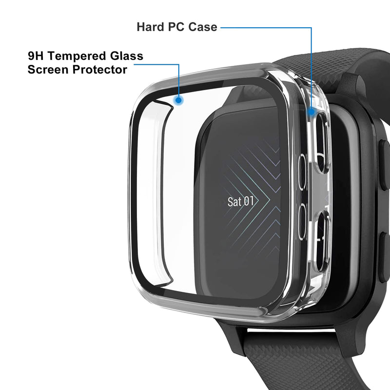 [Australia - AusPower] - 2 Packs Case Compatible with Garmin Venu Sq Screen Protector Built in 9H Tempered Glass, NAHAI Hard PC Cover Bumper All Around Anti-Scratch Shell for Garmin Venu Sq Music Smartwatch, Black/Gray 