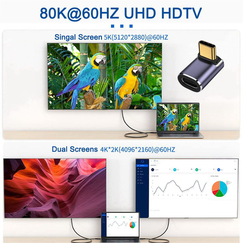 [Australia - AusPower] - NFHK 40Gbps USB4 Type C Male to Female 90 Degree Up Down Angled 100W Power Data 8K Video Adapter for Laptop Phone Up Angled Male to Female 