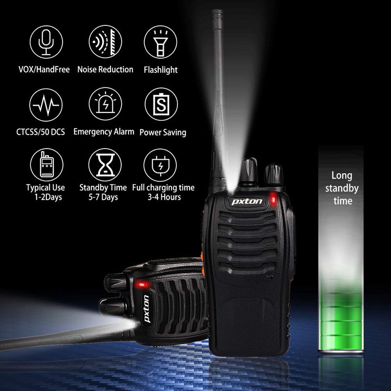 [Australia - AusPower] - pxton Walkie Talkies Rechargeable Long Range Two-Way Radios with Earpieces,2-Way Radios UHF Handheld Transceiver Walky Talky with Flashlight Li-ion Battery and Charger（2 Pack） 
