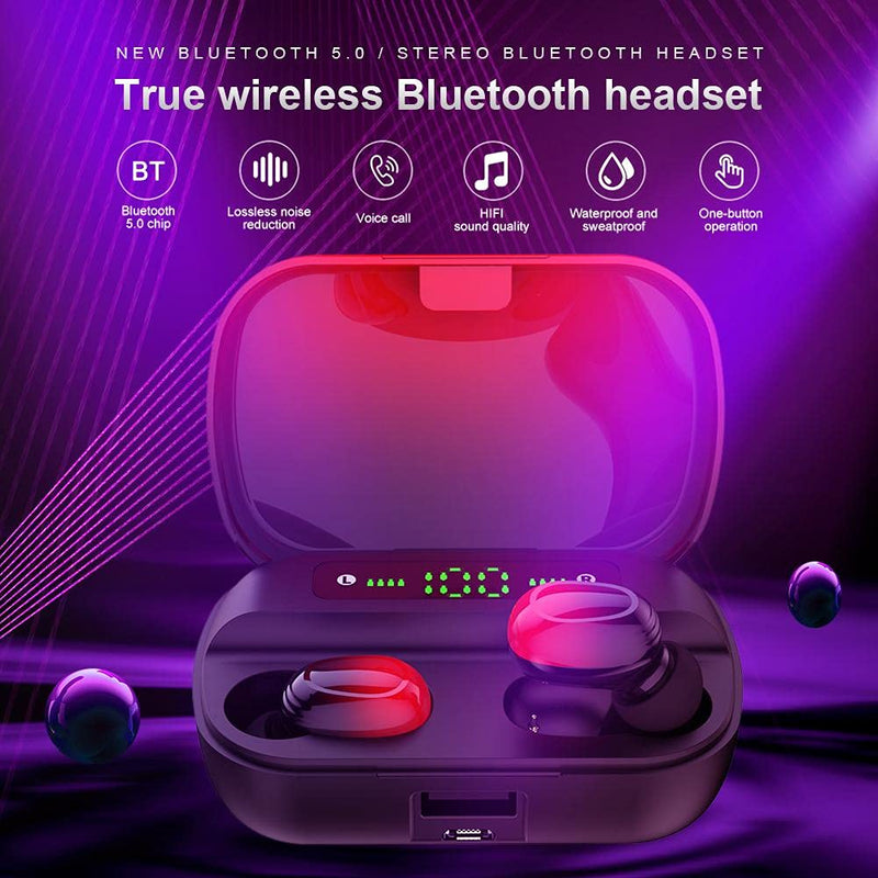 [Australia - AusPower] - HappyCannon True Wireless Earbuds,Bluetooth 5.0 Headphones, Deep Bass Hi-Fi Stereo Earphones, Sports in-Ear Headset 120 Hours Playtime, Touch Control,1500mAh Charging Case, LED Digital Display (Red) 