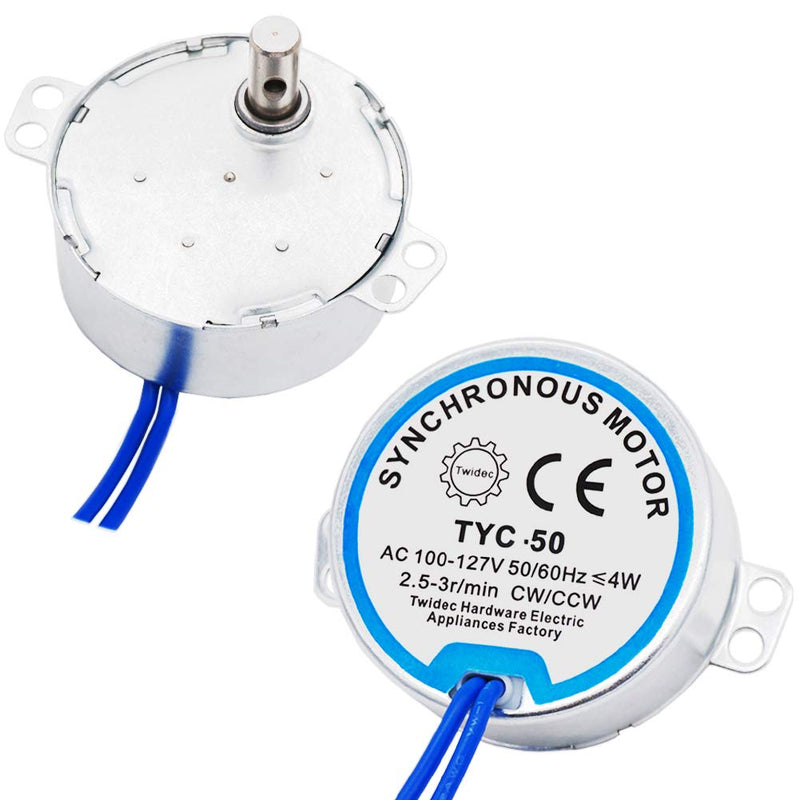 [Australia - AusPower] - Twidec/2Pcs Synchronous Motor AC100~127V 50/60HZ Turntable Synchron Motor 4W CW/CCW Electric Motor 2.5-3RPM/MIN TYC-50-2.502 