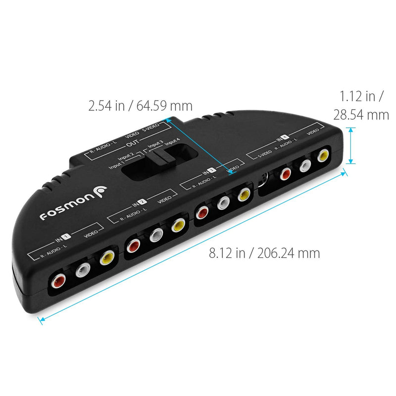 [Australia - AusPower] - Fosmon RCA Splitter with 4-Way Audio Adapter, Video RCA Switch Selector Box + RCA Patch Cable and S-Video Cable for Connecting 4 RCA Output Devices to Your TV 