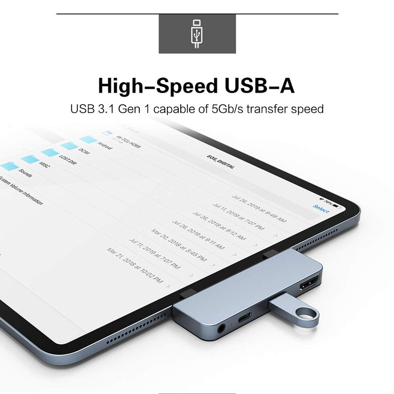 [Australia - AusPower] - HyperDrive USB C Hub Adapter for iPad Pro 2020 2019 2018 11”/ 12.9", USBC Smartphone/Tablet, 4-in-1 USB-C Hub Dongle with 4K HDMI, C-USB PD Charging, USB 3.0, 3.5mm Headphone Audio Jack -Gray 