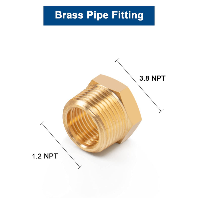 [Australia - AusPower] - BathAce Brass Reducer Hex Bushing Threaded Pipe Fitting, Heavy Duty Threaded Pipe Fitting Adapter (1/2 Male NPT x 3/8 Female NPT, 5) 1/2 Male NPT x 3/8 Female NPT 