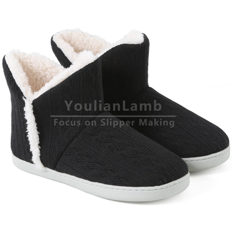 [Australia - AusPower] - YoulianLamb Womens House Slippers Boots, Cozy Faux fur& Memory Foam Indoor Shoes, Slip On Outdoor Boots(Y201) 5-6 Black 