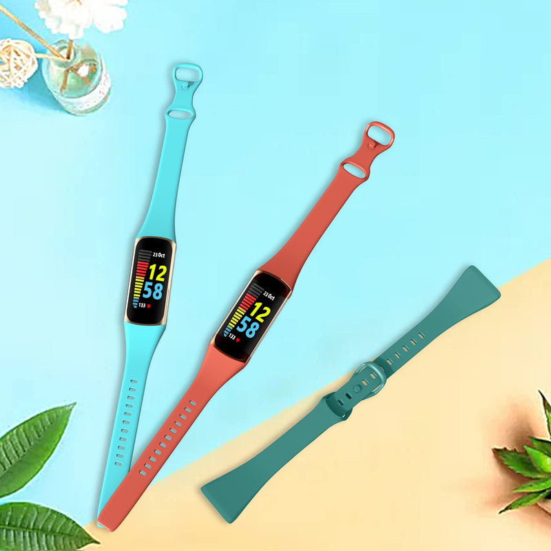 [Australia - AusPower] - Surundo 8 Pack Thin Slim Bands Compatible with Fitbit Charge 5 Bands Women Men, Soft Silicone Replacement Wristband Strap Sport Slim Band for Fitbit Charge 5 Advanced Fitness/Health Tracker 8-color-2 