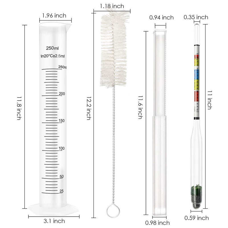 [Australia - AusPower] - Hydrometer and Test Jar for Wine, Beer and Kombucha - Including 250ml Plastic Cylinder, Cleaning Brush and ABV Storage Bag 