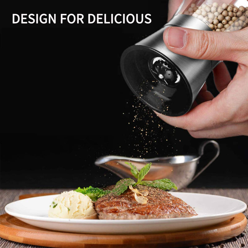 [Australia - AusPower] - Mincham Manual Salt or Pepper Grinder for Professional Chef, Best Spice Mill with Stainless Steel Cap, Ceramic Blades and Adjustable Coarseness, Refillable Glass Body with 6OZ Capacity Silver single 
