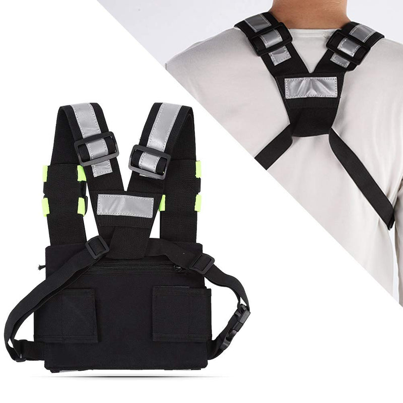 [Australia - AusPower] - Universal Hands Free Chest Harness Bag Holster for Walkie Talkie, Yellow Reflective TYT Vest Chest Bag Pouch for Walkie Talkie (PT-08 Bright Green) 