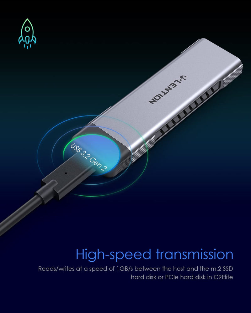 [Australia - AusPower] - LENTION USB C to NVMe & SATA M.2 SSD Enclosure, USB 3.1 Gen 2 M Key & B&M Key Hard Drive Adapter, Supports UASP for SSD Size 2280/2260/2242/2230, Compatible Mac OS, Windows, More (CB-C9E, Space Gray) 