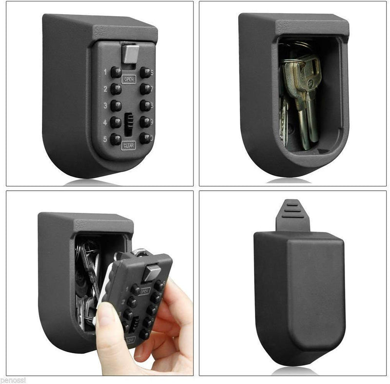 [Australia - AusPower] - Lospu HY Indoor & Outdoor Key Lock Box Wall Mounted Push Button Combination Key Safe Storage Security Lock Box with Black Rubber Cover & Wall Bolt Fixings for 5 to 7 Mortise Style Keys 