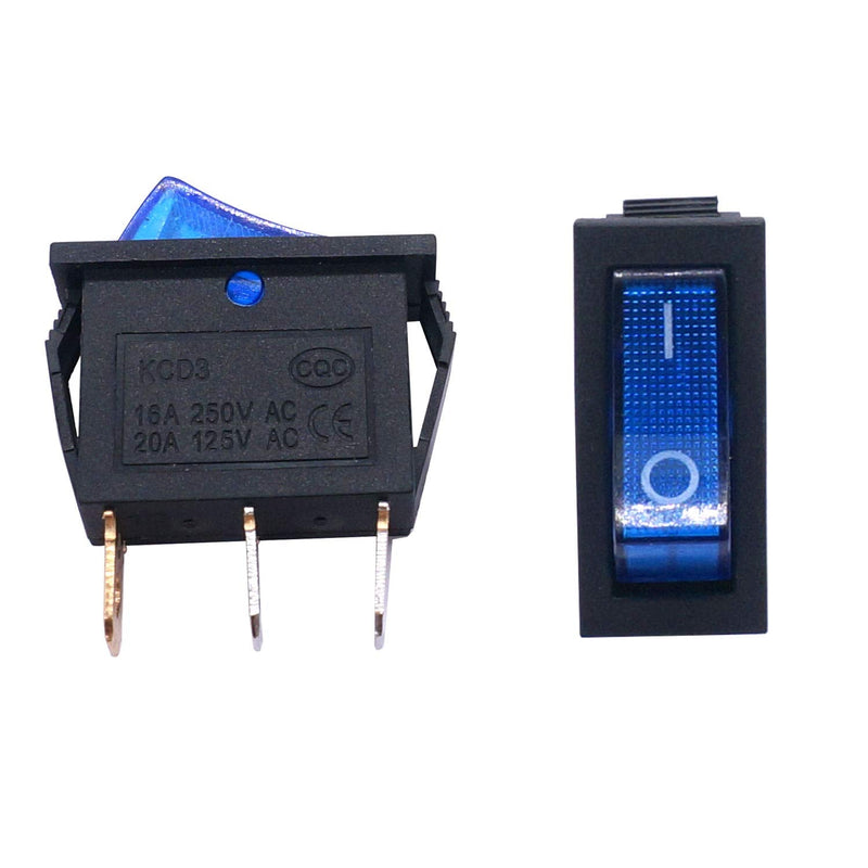 [Australia - AusPower] - Twidec/5Pcs Rocker Switch Toggle AC 20A/125V 15A/250V SPST 3 Pins 2 Position ON/Off Blue LED Light Illuminated Boat Switch KCD3-101N-BU 