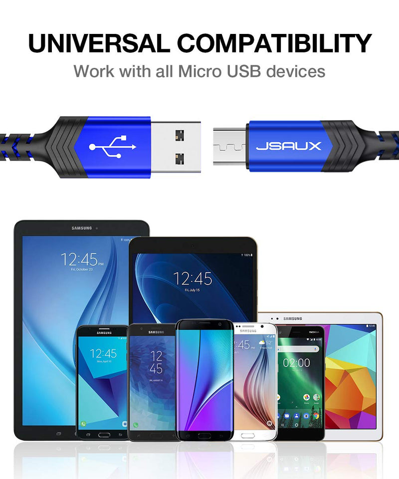 [Australia - AusPower] - Micro USB Cable Android Charger, JSAUX (2-Pack 6.6FT) Micro USB Android Charger Cable Nylon Braided Cord Compatible with Galaxy S7 S6 J7 Edge Note 5, Kindle. MP3 and More-Blue 6.6ft+6.6ft Blue 