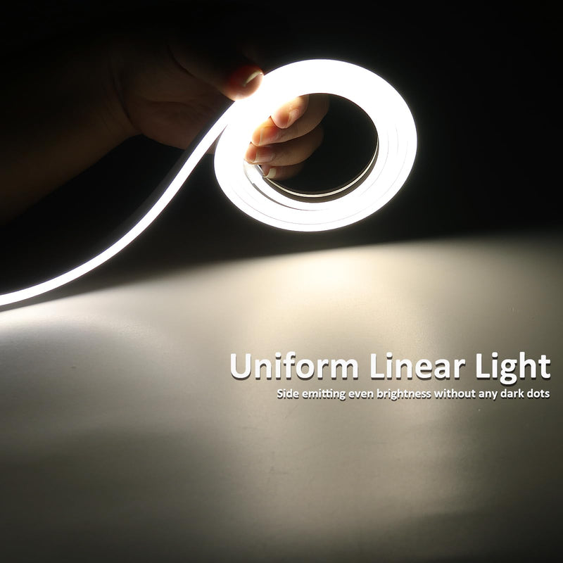 [Australia - AusPower] - JOYLIT Neon Lights 16.4FT/5M 5000K Daylight White LED Strip IP67 Waterproof, 24V Dimmable Flexible 4 X 10MM Slim Side Emitting 840LEDs Neon Rope Light, 12W/M Neon Light Strip for Bedroom, Wall Decor 