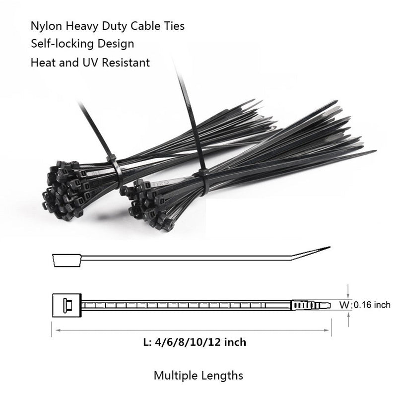 [Australia - AusPower] - NewMainOne Cable Zip Ties,500 Packs Self-Locking 4+6+8+10+12-Inch Width 0.16inch Nylon Cable Ties,Perfect for Home,Office,Garage and Workshop (Black) Black 