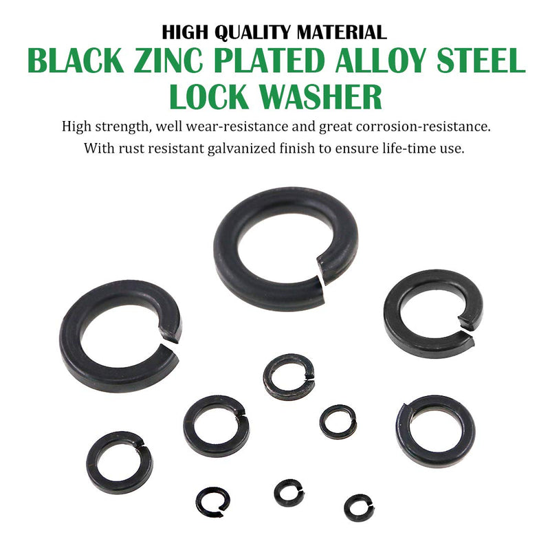 [Australia - AusPower] - Keadic 550Pcs Spring Lock Washer Assortment Kit Black Zinc Plated Alloy Steel, 9 Sizes - M2 M2.5 M3 M4 M5 M6 M8 M10 M12 Zinc Plated Lock Washer - 550Pcs 