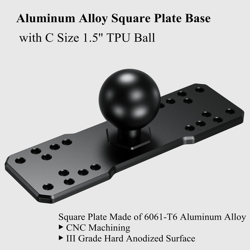 [Australia - AusPower] - BRCOVAN Aluminum Alloy Square Plate with 1.5'' TPU Ball for RAM Mounts C Size Double Socket Arm for Garmin/Humminbird/Lowrance/Raymarine GPS Chartplotters, Fishfinders and Marine Electronic Mount 