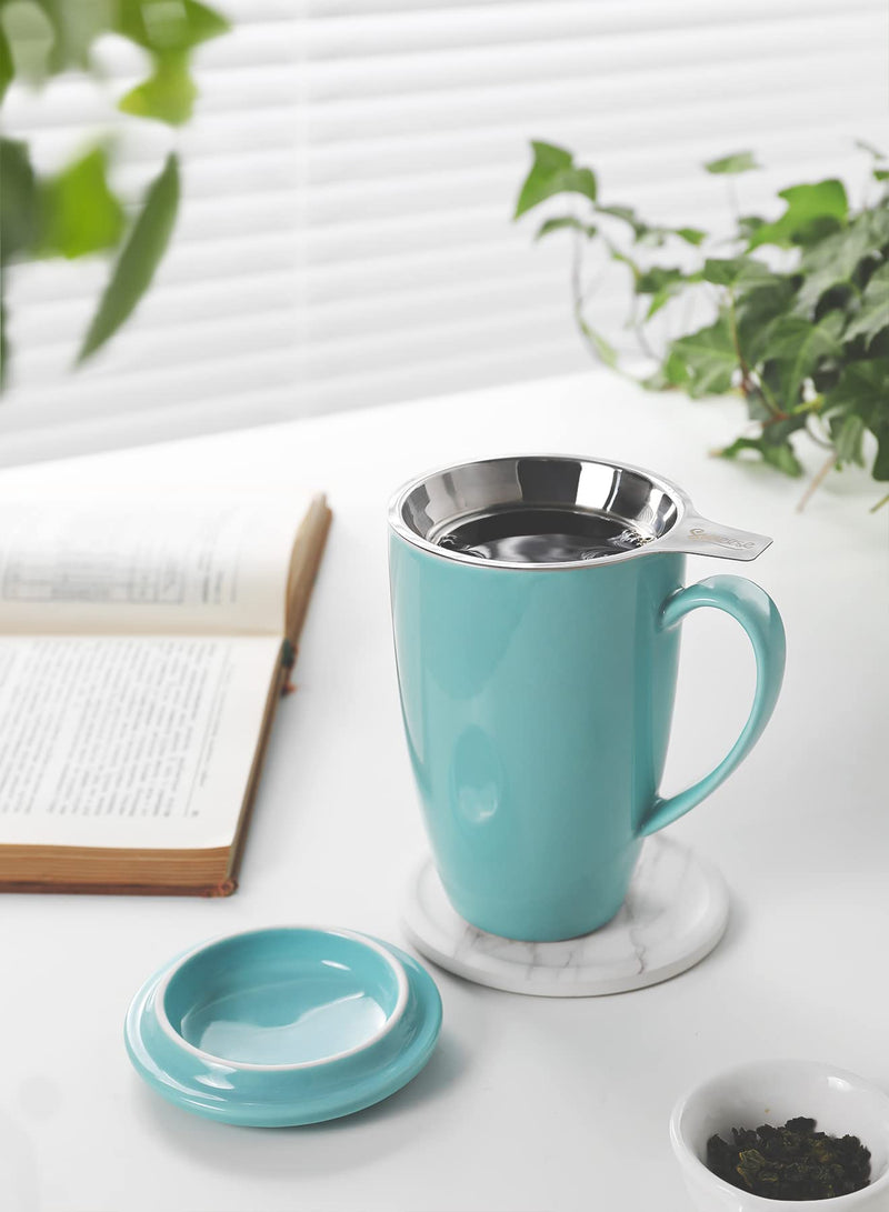[Australia - AusPower] - Sweese 201.102 Porcelain Tea Mug with Infuser and Lid, 15 OZ, Turquoise 