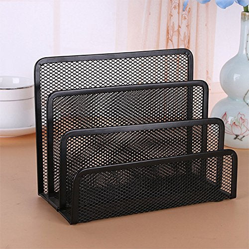[Australia - AusPower] - Desk Mail Organizer, Easepres 2 Pack Office Small Letter Sorter Desktop File Organizer Metal Mesh with 3 Vertical Upright Compartments 