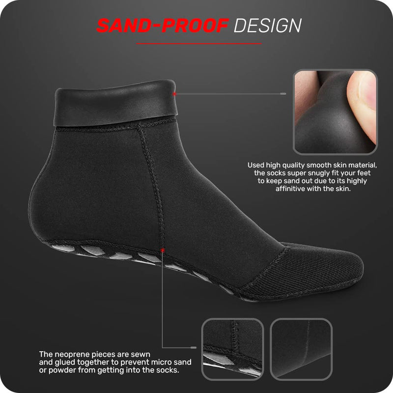 [Australia - AusPower] - CAPAS 2mm Neoprene Waterproof Socks, Beach Volleyball Sand Proof Socks, Wetsuit Snorkel Socks Keep Warm for Men Women 2mm Black - Long Style Small 