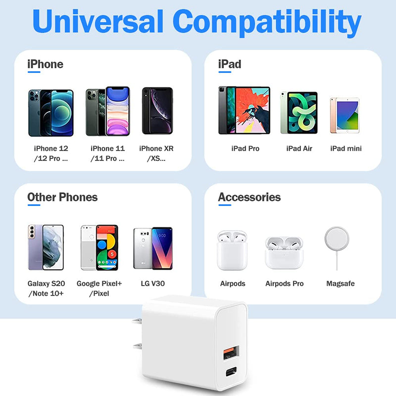 [Australia - AusPower] - Fast iPhone 13 Charger Block, 20W PD Dual Port USB C Wall Charger Charging Brick for iPhone 13/13 Pro/13 Pro Max/13 Mini, Compatible Apple Watch Charging Block 7 Se, iPhone 12 Pro Max Charger Block 