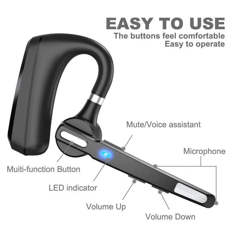 [Australia - AusPower] - Bluetooth Headset V5.0, Wireless Bluetooth Earpiece 24Hrs HD Calling,CVC8.0 Dual Mic Noise Cancelling, Hands-Free Bluetooth Earphone for Driving/Business/Office Black 