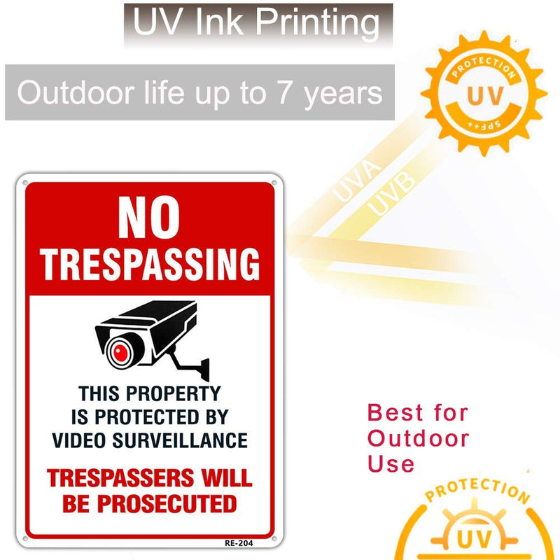 [Australia - AusPower] - Large Video Surveillance Signs Outdoor,No Trespassing Sign Aluminum 10x14 Inch UV Ink Printed for House and Business (4-Pack) 4-Pack 
