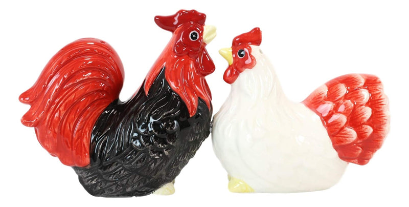 [Australia - AusPower] - Ebros Gift Ceramic Rustic Chicken Farm Black Rooster And White Hen Couple Magnetic Salt And Pepper Shakers Set Home and Kitchen Dining Table Accessory For Party Hosting Barnyard Animals Collectibles 