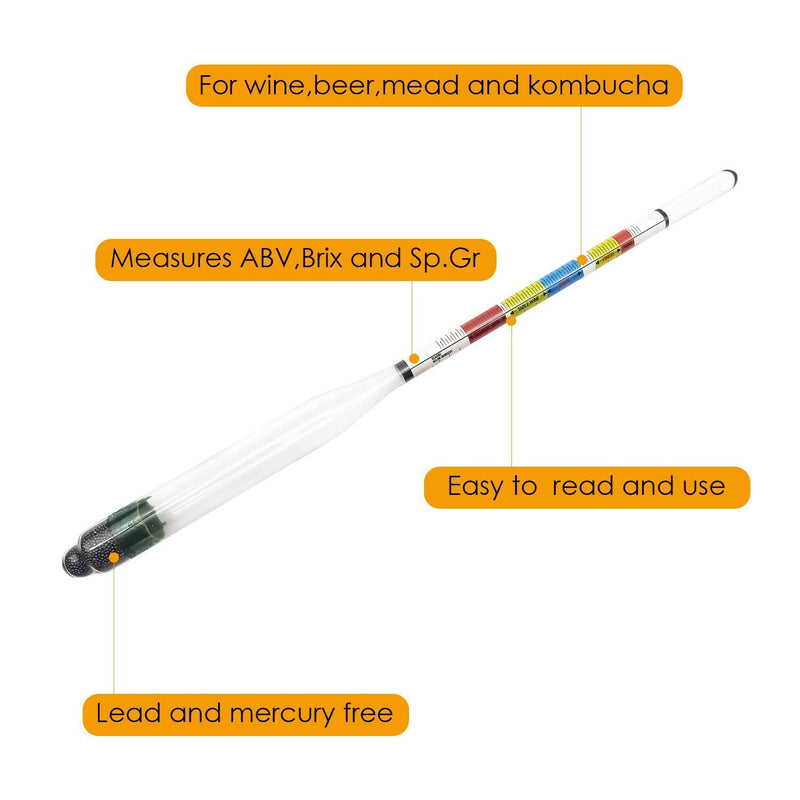 [Australia - AusPower] - Hydrometer and Test Jar for Wine, Beer and Kombucha - Including 250ml Plastic Cylinder, Cleaning Brush and ABV Storage Bag 