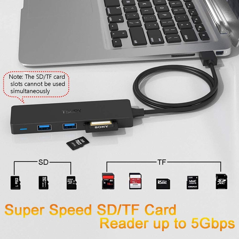 [Australia - AusPower] - TSUPY USB 3.0 Hub Multi USB Data HUB with 4ft/48inch Extended Cable,SD/TF Card Reader & 3 USB 3.0 Ports Compatible for PC, Laptops, Surface Pro, MacBook, Mac Mini, iMac Pro 