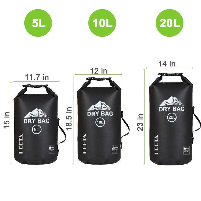 [Australia - AusPower] - HEETA Waterproof Dry Bag for Women Men, 5L/ 10L/ 20L Roll Top Lightweight Dry Storage Bag Backpack with Phone Case for Travel, Swimming, Boating, Kayaking, Camping and Beach Black 
