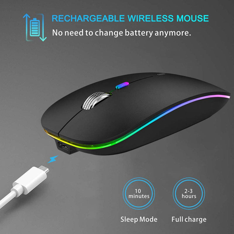 [Australia - AusPower] - TENMOS Wireless Bluetooth Mouse, LED Slim Dual Mode (Bluetooth 5.1 + USB) 2.4GHz Rechargeable Silent Bluetooth Wireless Mouse with Type C Adapter for Laptop/MacBook/iPad OS 13 and Above (Matte Black) Matte Black 