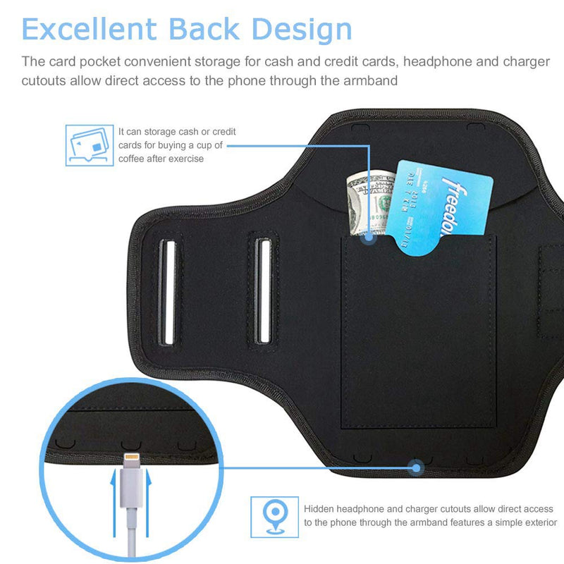 [Australia - AusPower] - iPhone 13, 12, 11, XR Armband with AirPods Holder, JEMACHE Water Resistant Gym Running Workouts Arm Band Case for iPhone XR, 11, 12, 12 Pro, 13, 13 Pro with Key Holder (Black) Dark Black 