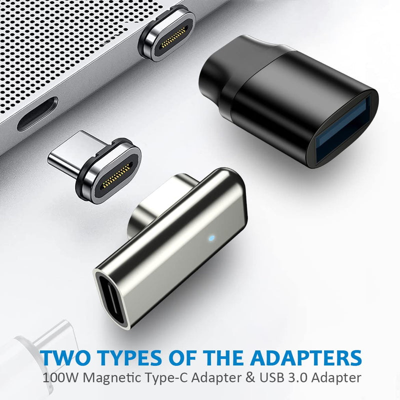 [Australia - AusPower] - Type C to USB Connector and USB C Magnetic Adapter, Type C Connector L Angle Support USB PD 100W Quick Charge, Faster Data Transfer Compatible with MacBook Pro/Air/ Type C Devices(2-Pack) two magnetic 