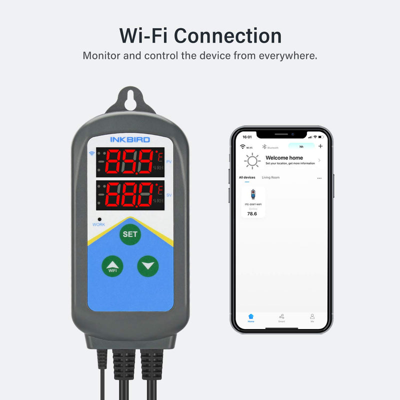 [Australia - AusPower] - Inkbird Temperature Controller ITC-306T WiFi Heat Lamp Thermostat Reptile Temperature Controlled Outlet for Heat Mat Fermentation,1200W,10A. 