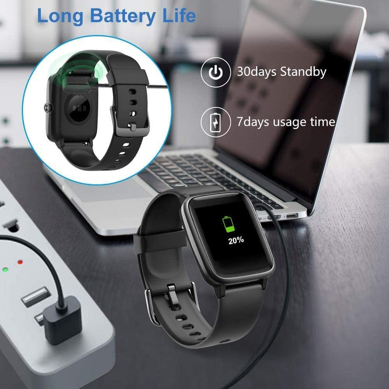 [Australia - AusPower] - Compatible with TOOBUR Smart Watch Charger, Lamshaw Magnetic Replacement Charger Compatible with TOOBUR, TEMINICE, VRPEFIT, Konitee, Gydom, IDW13, Faweio IDW13 1.8" Smart Watch (Black) Black 