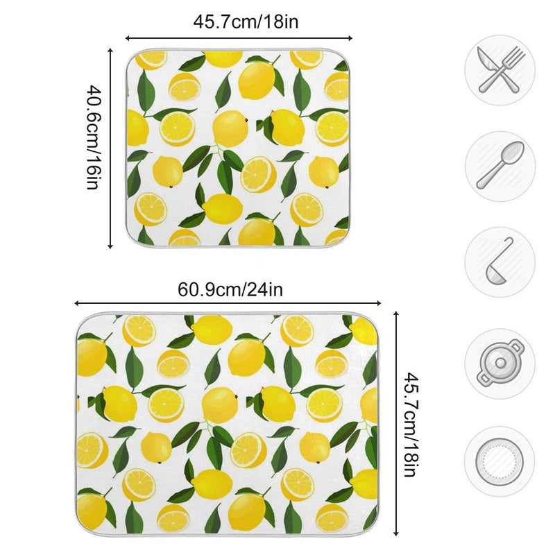 [Australia - AusPower] - Harooni Lemon Dish Drying Mat - Yellow Lemon Leaves Heat Resistant Drying Mat for Kitchen Countertop Home Decoration 16 x 18 Inch 16x18inch 
