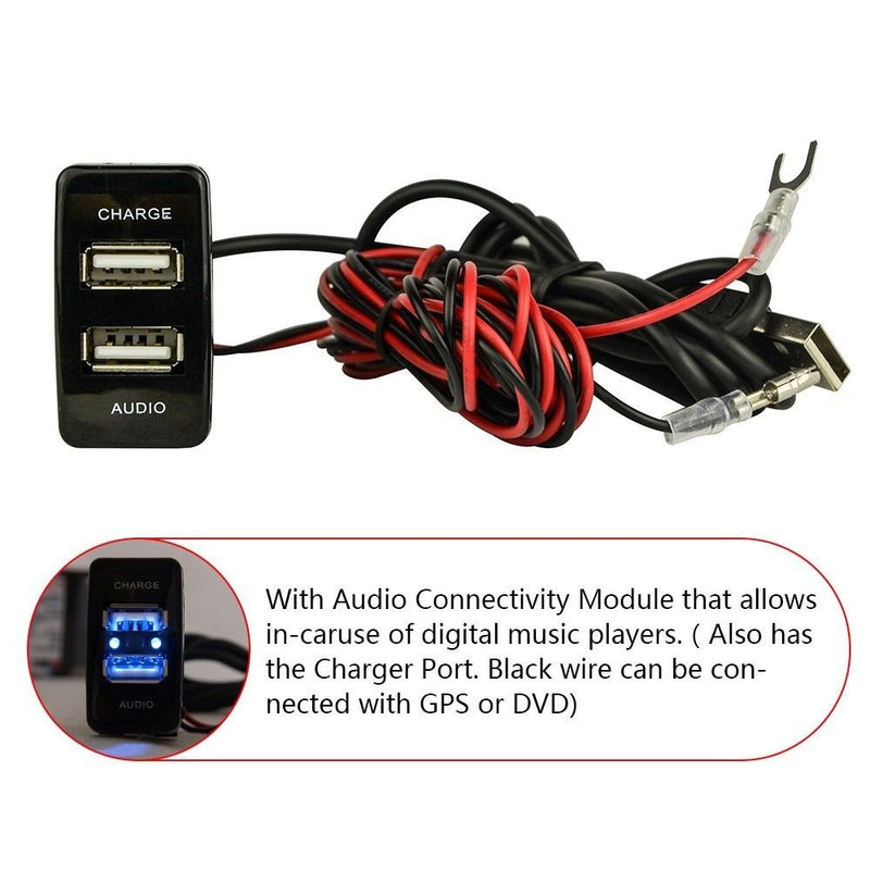 [Australia - AusPower] - Dual Port USB Car Charger with Audio Socket USB Charging for Digital Cameras/Mobile Devices for Toyota 