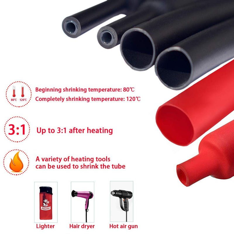 [Australia - AusPower] - Dual Wall Heat Shrink Tubing 3:1 Ratio Heat Activated Adhesive Glue Lined Marine Shrink Tube Wire Sleeving Wrap Protector Black and Red, 2 Pack, 1.2M/4FT (Dia 12.7mm (1/2")) 