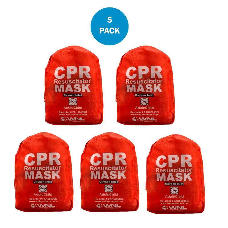 [Australia - AusPower] - WNL Products CPR Rescue Mask, Adult/Child Pocket Resuscitator, Soft Case Kit with Belt Clip 5 Pack 