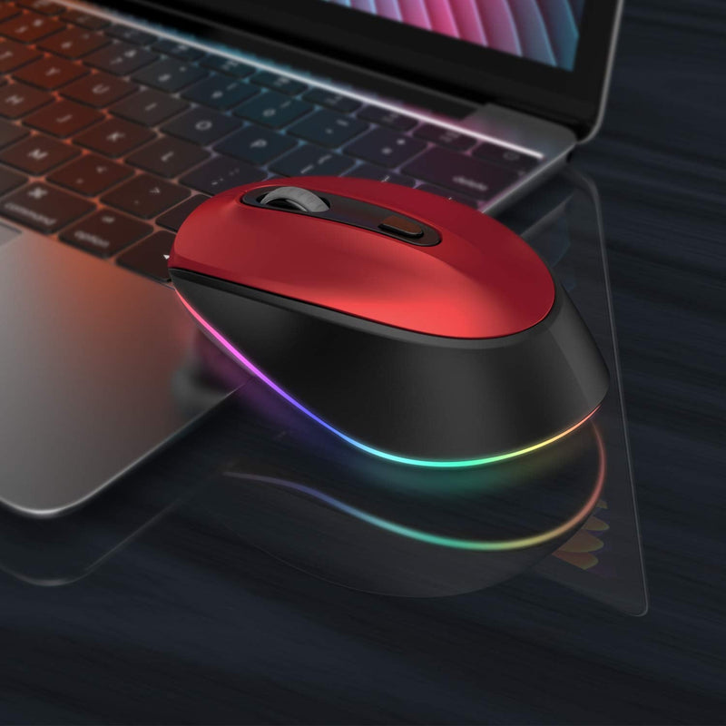 [Australia - AusPower] - seenda Bluetooth Mouse, Ultra Quiet Rechargeable Light Up Wireless Mouse (Bluetooth 3.0/5.0+USB) with LED Rainbow Lights for Computer Laptop Notebook Chromebook Mac Windows,Red Red Bluetooth Mouse 