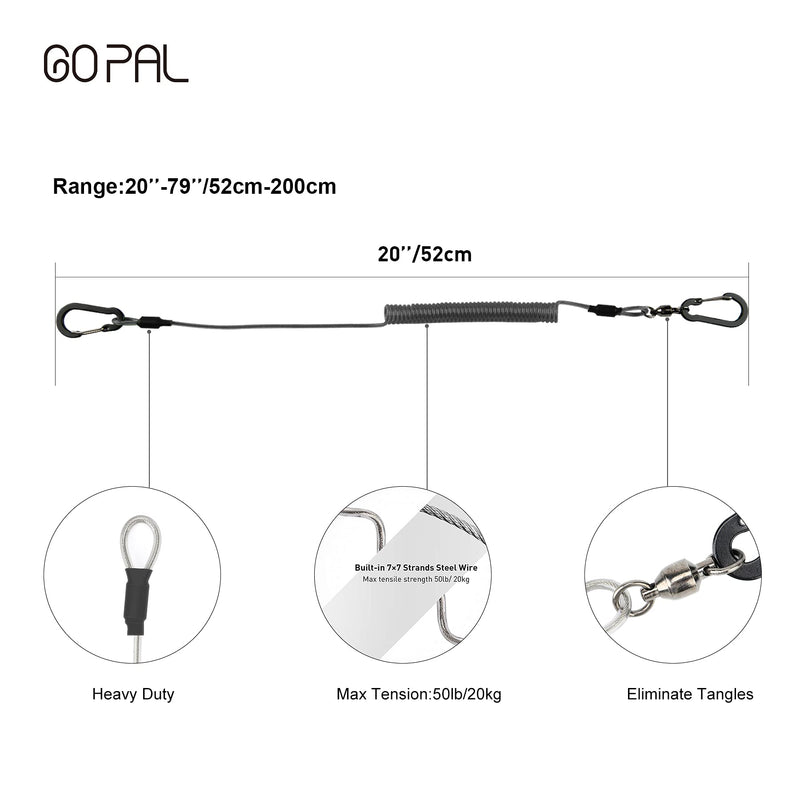 [Australia - AusPower] - Go Pal PS1 Kayak Paddle Leash, Fishing Pole Tether SUP Holder Safety Tool, Heavy Duty Coiled Lanyard Stretched to 78.7", 2pcs 
