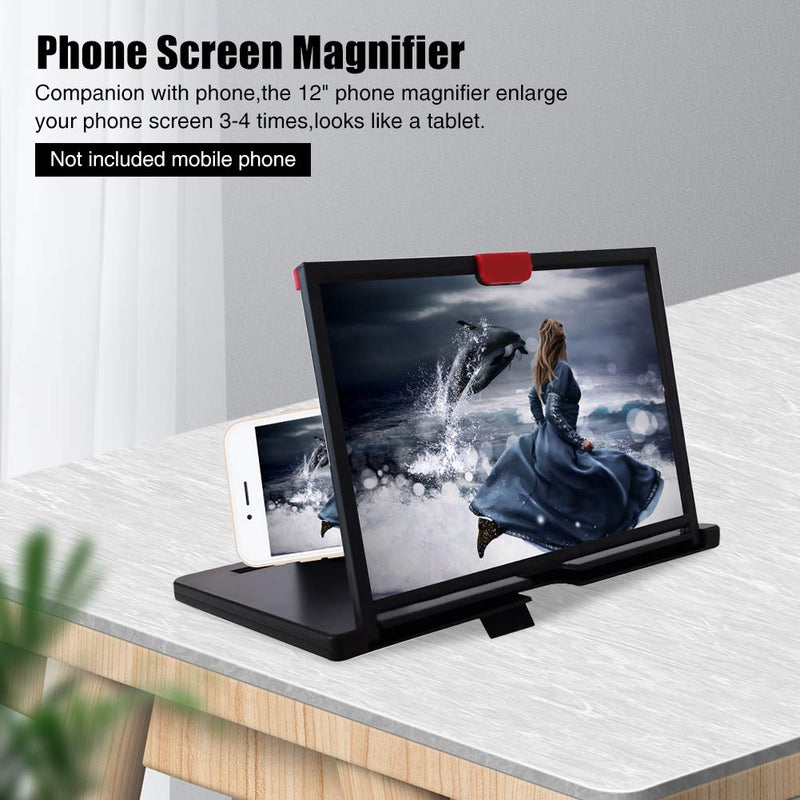 [Australia - AusPower] - Kakalote 12" Screen Magnifier for Cell Phone 3D HD Mobile Phone Magnifier Projector Screen Enlarger Foldable Desktop Phone Stand Holder with Screen Amplifier for Movies Videos Gaming (Black) Black 