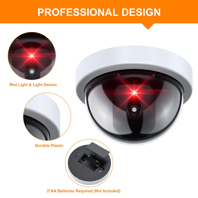 [Australia - AusPower] - BNT Dummy Security Camera, Fake Security Camera with One Red LED Light, Built-in a Light Sensor, Realistic Wireless Surveillance System for Home and Businesses Indoor Outdoor (White, 4 Pack) 