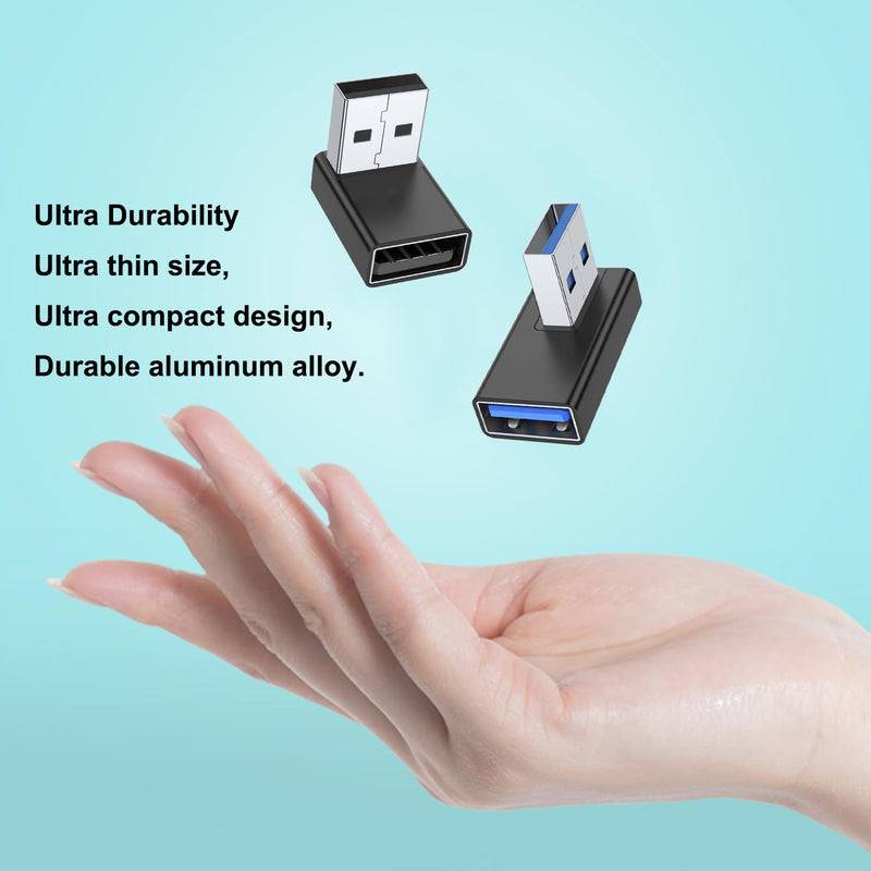 [Australia - AusPower] - AreMe 90 Degree USB 3.0 Adapter 4 Pack, Up and Down Angle, Left and Right Angle USB A Male to Female Converter Extender for PC, Laptop, USB A Charger, Power Bank and More (Black) Black 