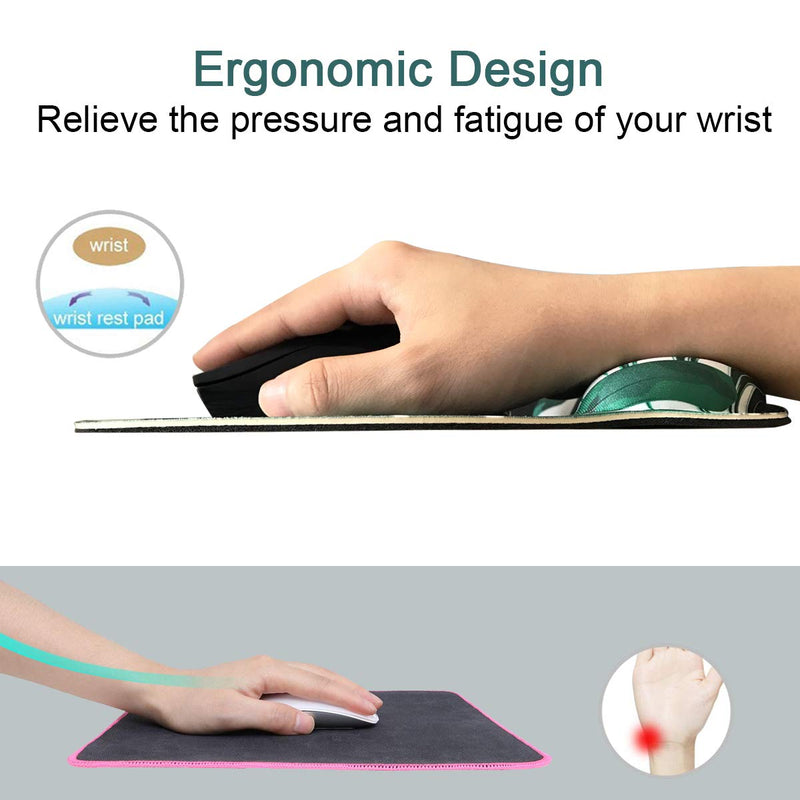 [Australia - AusPower] - Ergonomic Mouse Pad with Wrist Support,Dooke Cute Wrist Pad with Non-Slip Rubber Base for Computer, Laptop, Home Office Gaming, Working, Easy Typing & Pain Relief Tropical Leaf Green Plant 