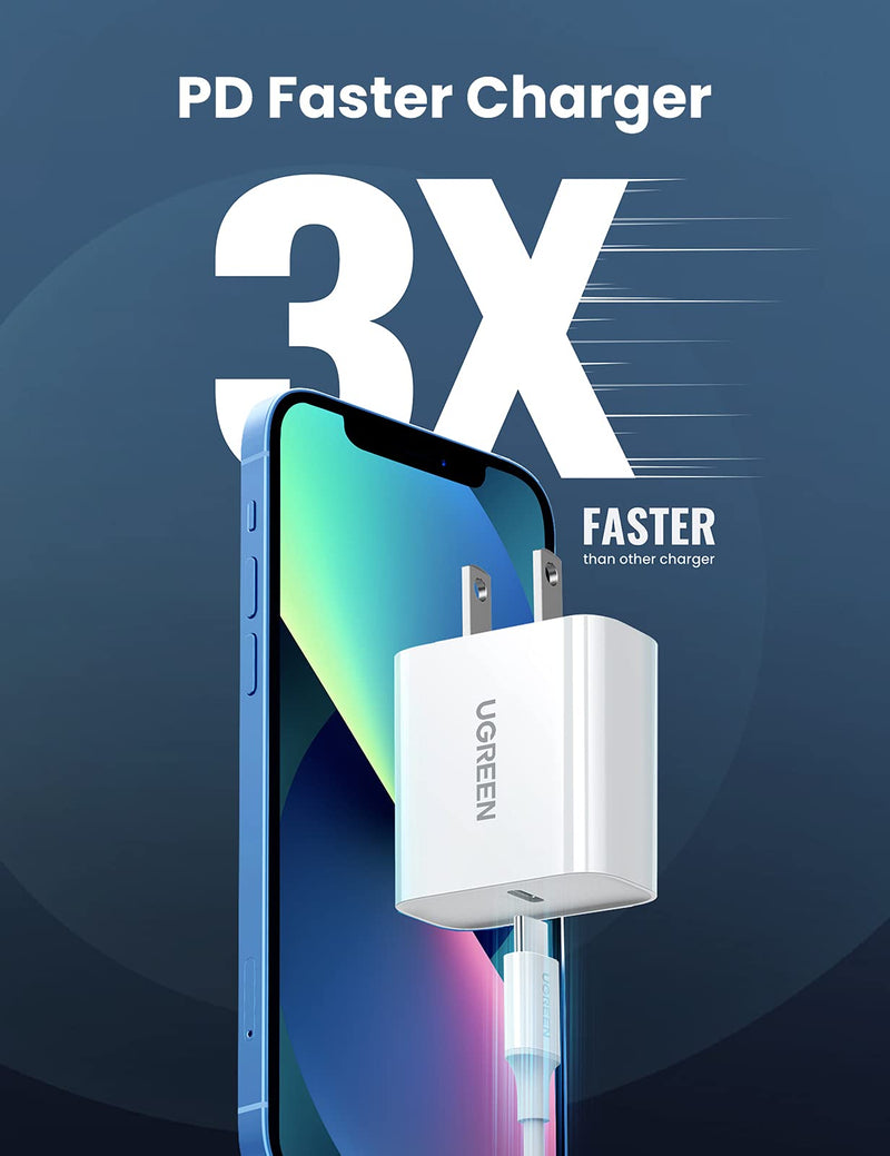 [Australia - AusPower] - UGREEN 20W USB C Wall Charger - 2 Pack PD Fast Charger Block Power Adapter Compatible for iPhone 13/13 Mini/13 Pro/13 Pro Max/12/11/SE/XR, AirPods Pro, iPad Pro/Mini, Galaxy, Pixel 4/3, and More 